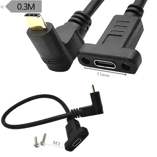 0.3M Elbow Male to Female USB3.1 Type-C Transmission Cable with Screw Hole