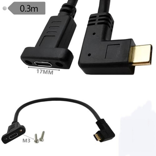 0.3M left and right curved male to female USB3.1 Type-C transmission cable with screw holes