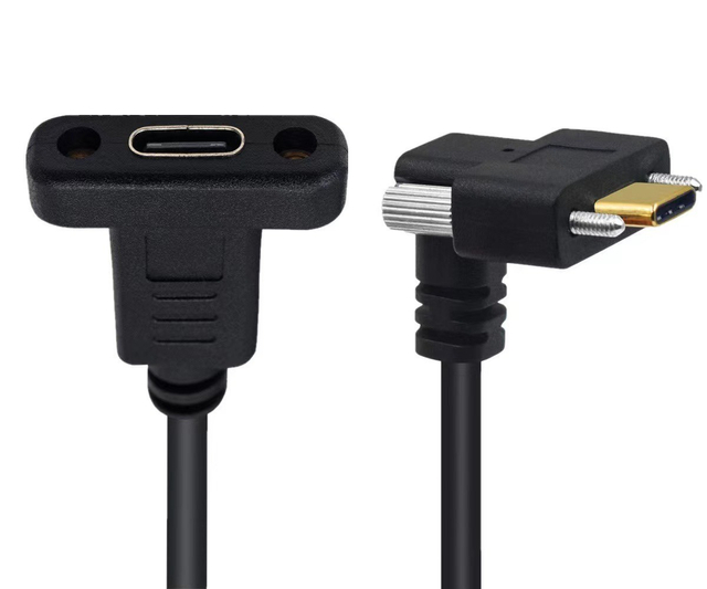 Elbow male to female USB3.1 Type-c transmission cable with screw hole