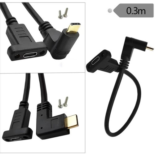 0.3M left and right curved male to female USB3.1 Type-C transmission cable with screw holes
