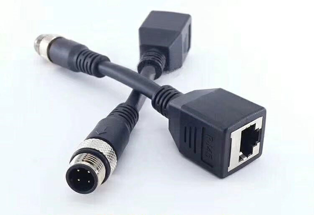 M12 4-pin D row male to RJ45 female port