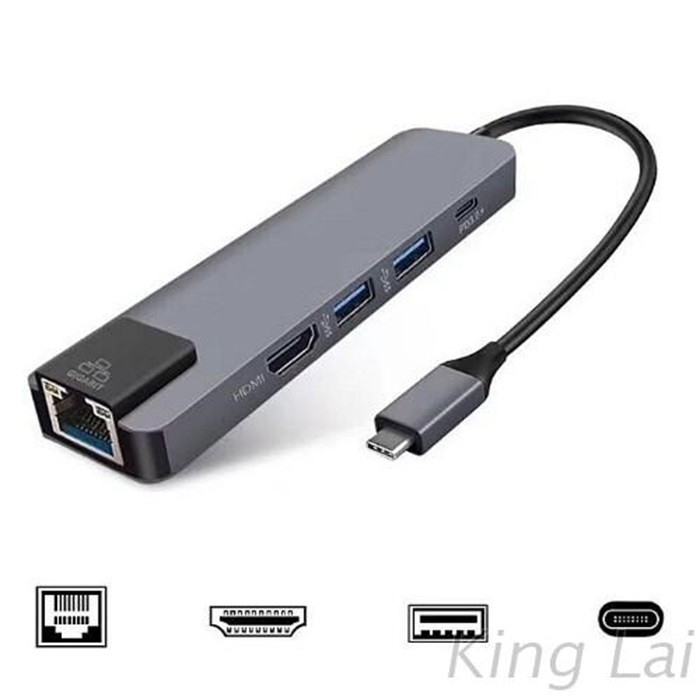 (HDMI+VGA+RJ45+PD+USB A) 5-in-1 USB C multi-function hub