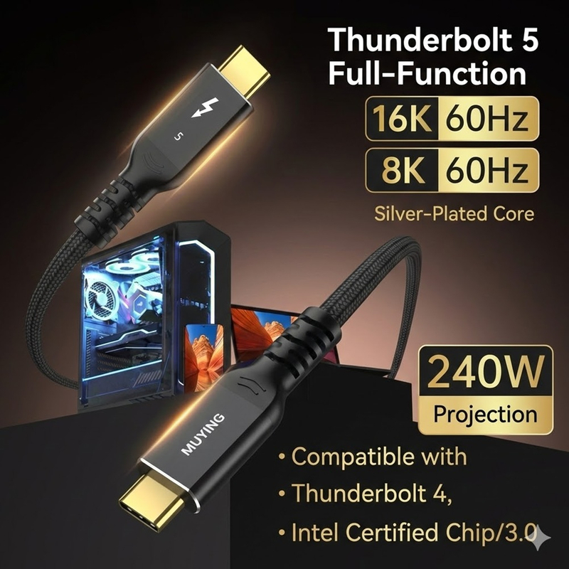  Intel Certified Thunderbolt 5 Full-Function Data Cable 120Gbps Light-Speed Transmission PD 240W Blazing Fast Charge