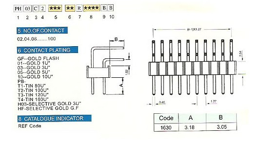  1.27*2.54mm PH03C2 Series Pin Header