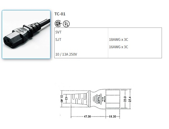 TC-01 UL/CSA Standard Power Cord