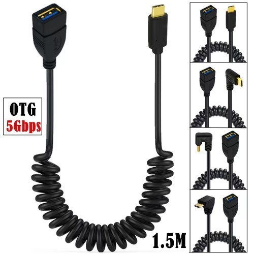 USB C Type-C Male to USB 3.0 A Female OTG Coiled Cable