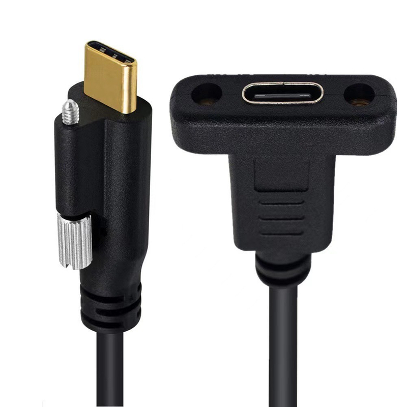 Elbow USB3.1 Type-C male to female male connector with single screw cable at the top