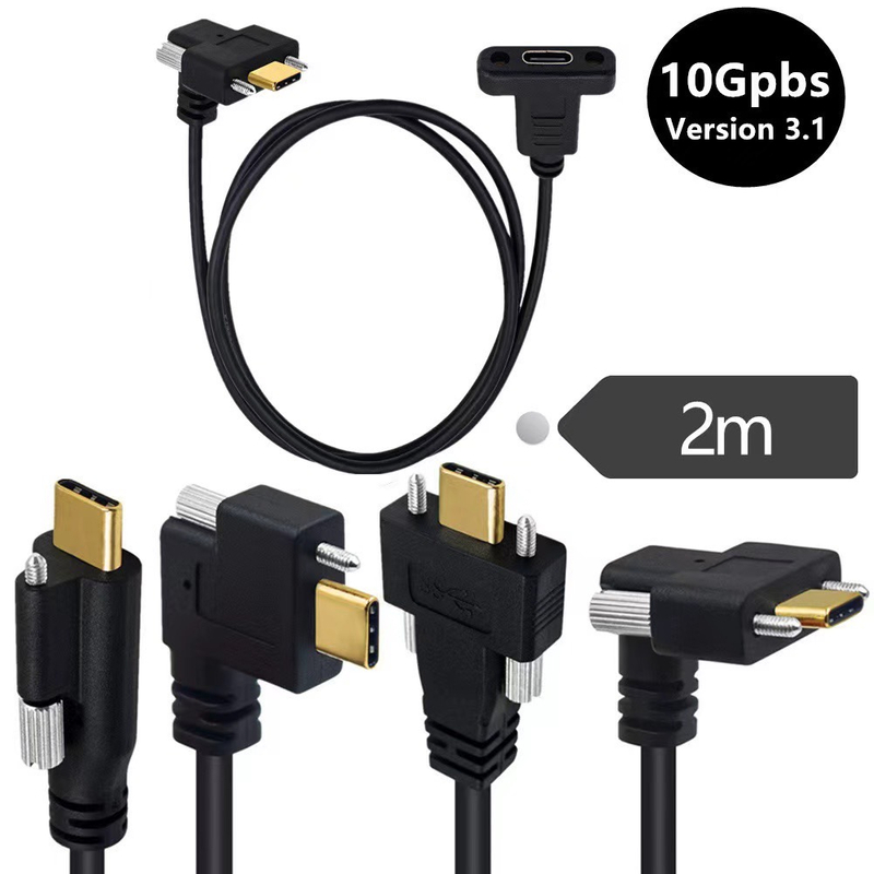 0.3M left and right curved male to female USB3.1 Type-C transmission cable with screw holes