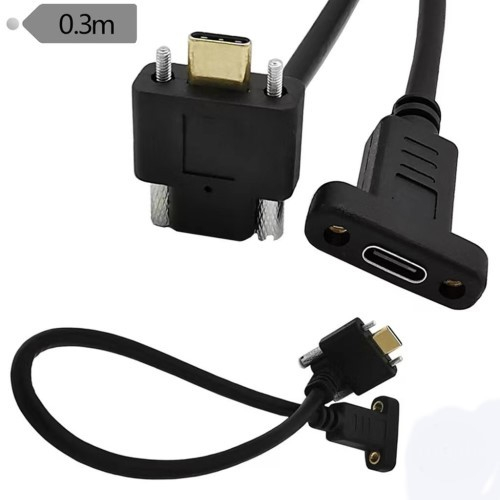 0.3M panel-fixed USB 3.1 Type-C male-to-female transfer cable with screw holes