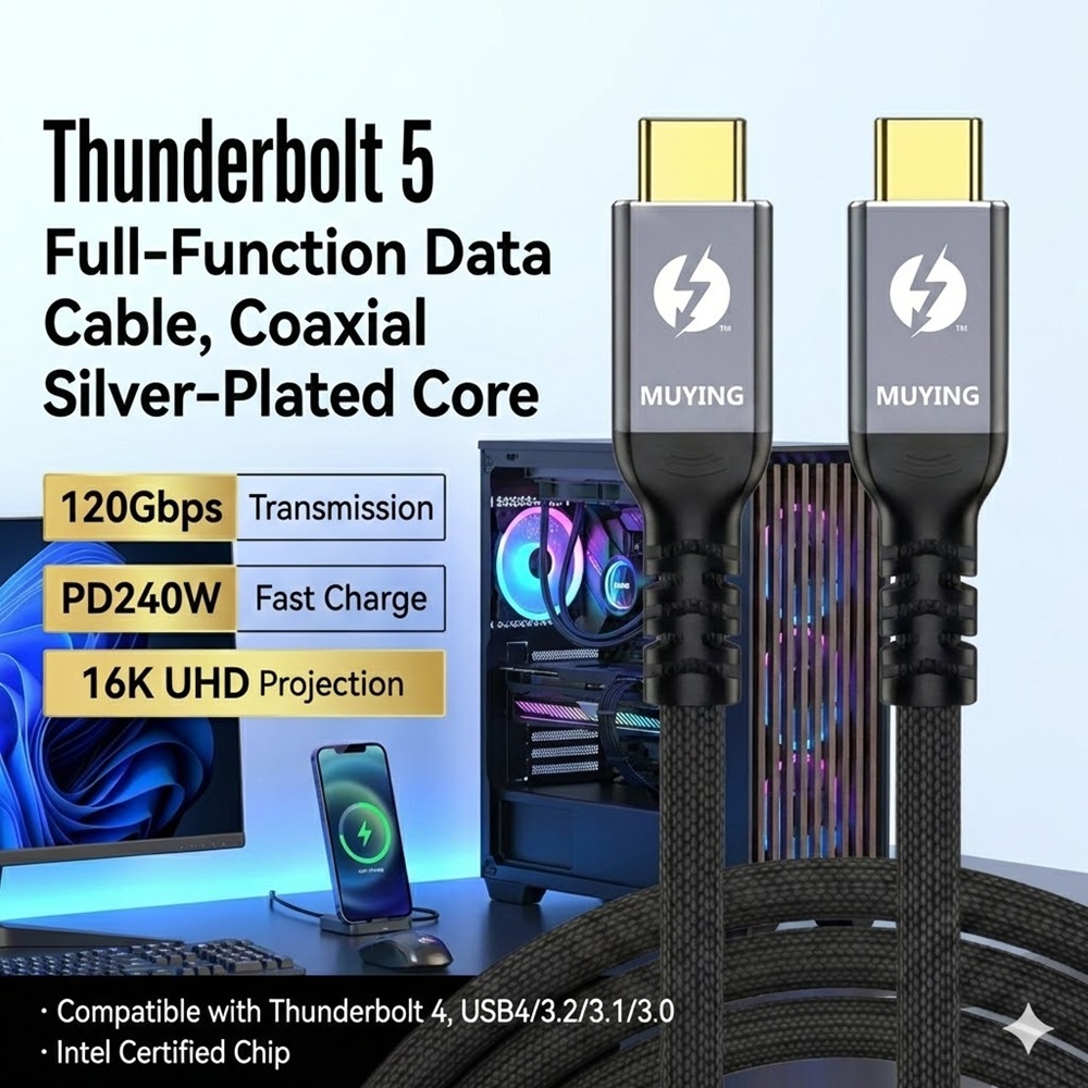  Intel Certified Thunderbolt 5 Full-Function Data Cable 120Gbps Light-Speed Transmission PD 240W Blazing Fast Charge