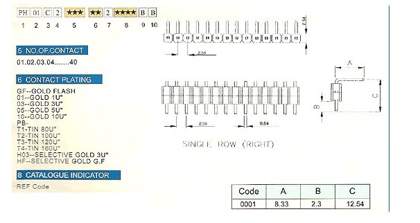 2.54mm PH01C2 series female/pin header