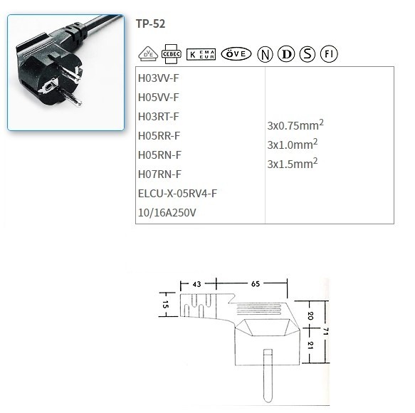 TP-52 European standard power cord