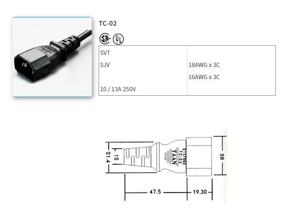 TC-02 UL/CSA standard power cord