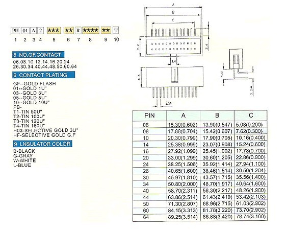 2.54mm PH01A2 series female/pin header