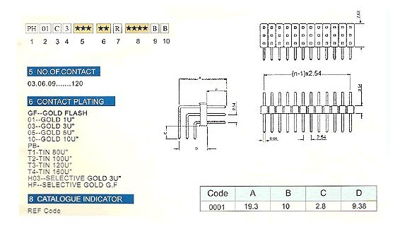 2.54mm PH01C1 series pin header/female header