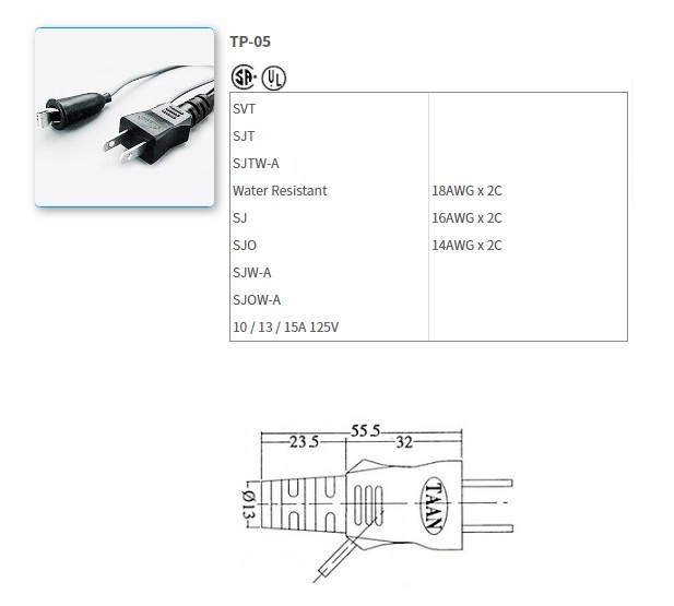 TP-05 UL/CSA standard power cord