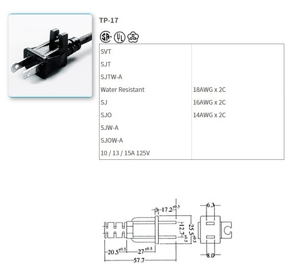 TP-17 UL/CSA Standard Power Supply Cords