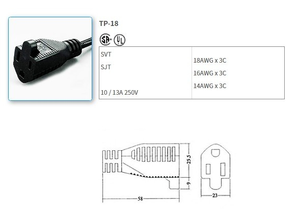 TP-18 UL/CSA standard power cord