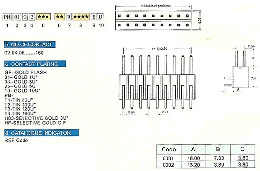 2.54*7.4mm pin header and female header