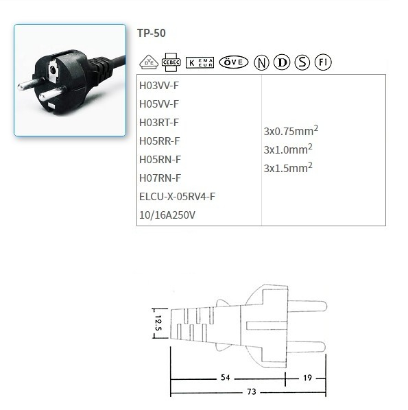 TP-50 European Standard Power Supply Cords