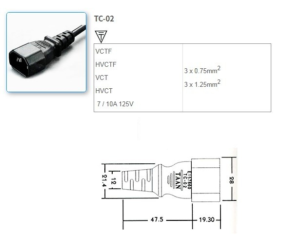 TC-02 Japanese standard power cord