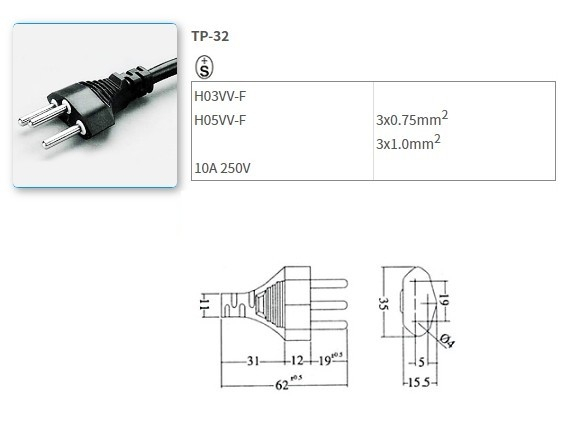 TP-32 Swiss and Italian standard power cord