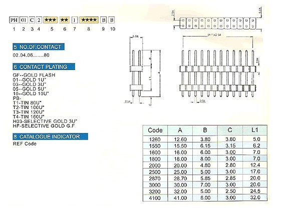 2.54mm PH01C2 series pin header/female header