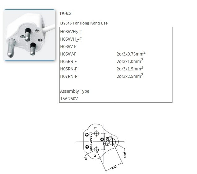 TA-65 British standard power cord