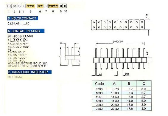 2.00mm PH02D2 series pin header/female header