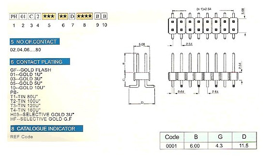 2.54mm PH01C2 series female/pin header