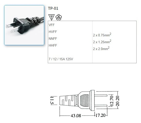 TP-01 Japanese Standard Power Supply Cords