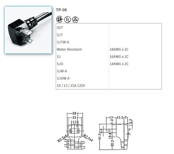TP-06 UL/CSA Standard Power Supply Cords