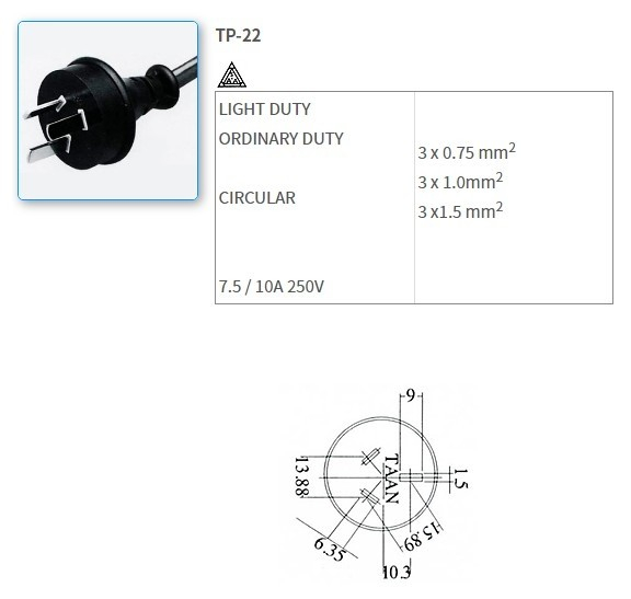 TP-22 Australia/New Zealand standard power cord