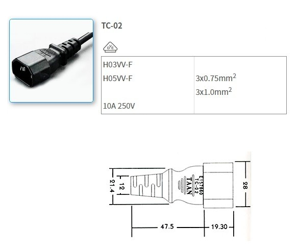 TC-02 European standard power cord