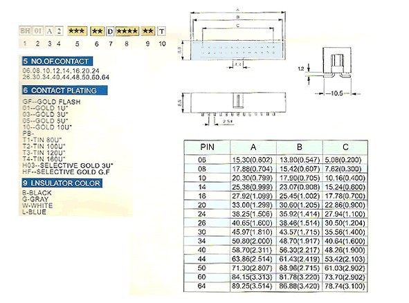 2.54mm BH01A2 series pin header/female header