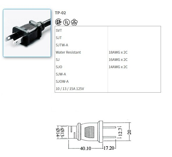 TP-02 UL/CSA standard power cord