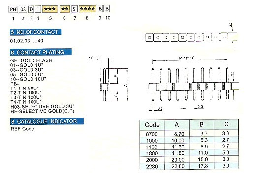 2.00mm PH02D1 series pin header/female header