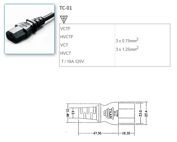 TC-01 Japanese standard power cord