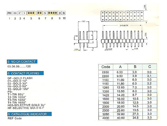 2.54mm PH01C3 series female/pin header