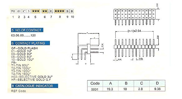 2.54mm PH01C3 series pin header/female header